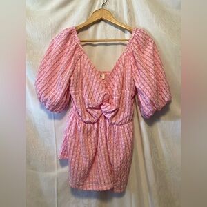 Impressions Womens Large Pink Gingham Babydoll Blouse Coquette Cottagecore